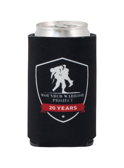 WWP 20th Anniversary Can Cooler - Front View (20th Anniversary Logo; Black)
