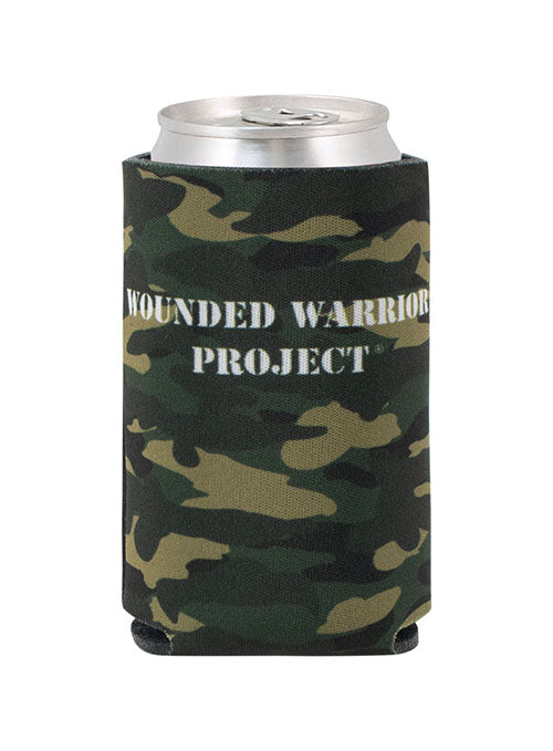 WWP 20th Anniversary Can Cooler - Front View (Wounded Warrior Project Wordmark; Camouflage)