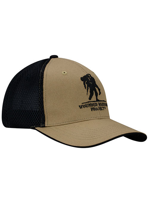 WWP Logo Foam Meshback Hat in Tan and Black - Right Side View