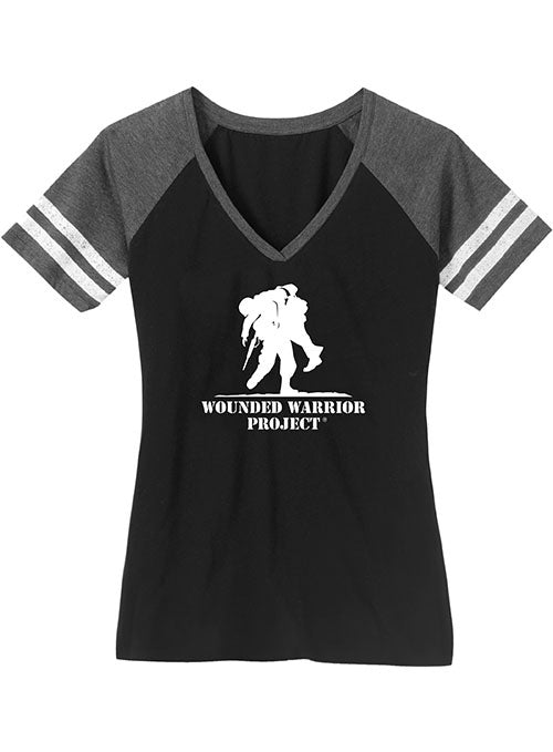 WWP Ladies Logo Tee in Black and Heathered Charcoal - Front View