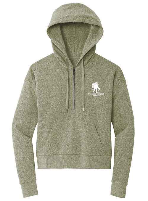 WWP Ladies 1/2-Zip Pullover Hoodie in Military Green Frost - Front View