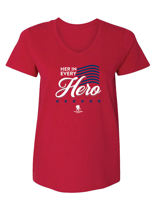 WWP Ladies Her in Every Hero Tee in Red - Front View