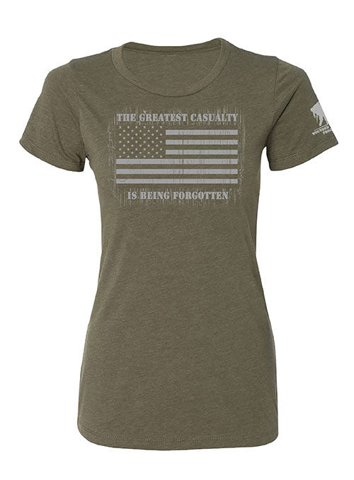 WWP Ladies Tagline Flag Tee in Military Green - Front View