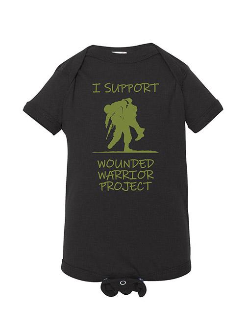 WWP Newborn I Support Onesie in Black - Front View